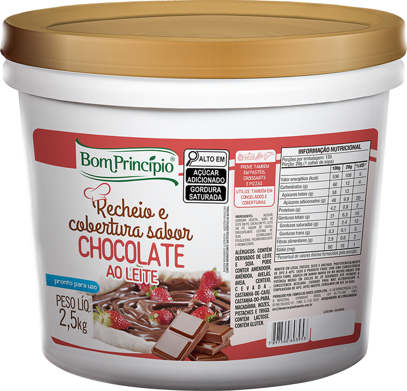 Relleno y cobertura con sabor a chocolate con leche